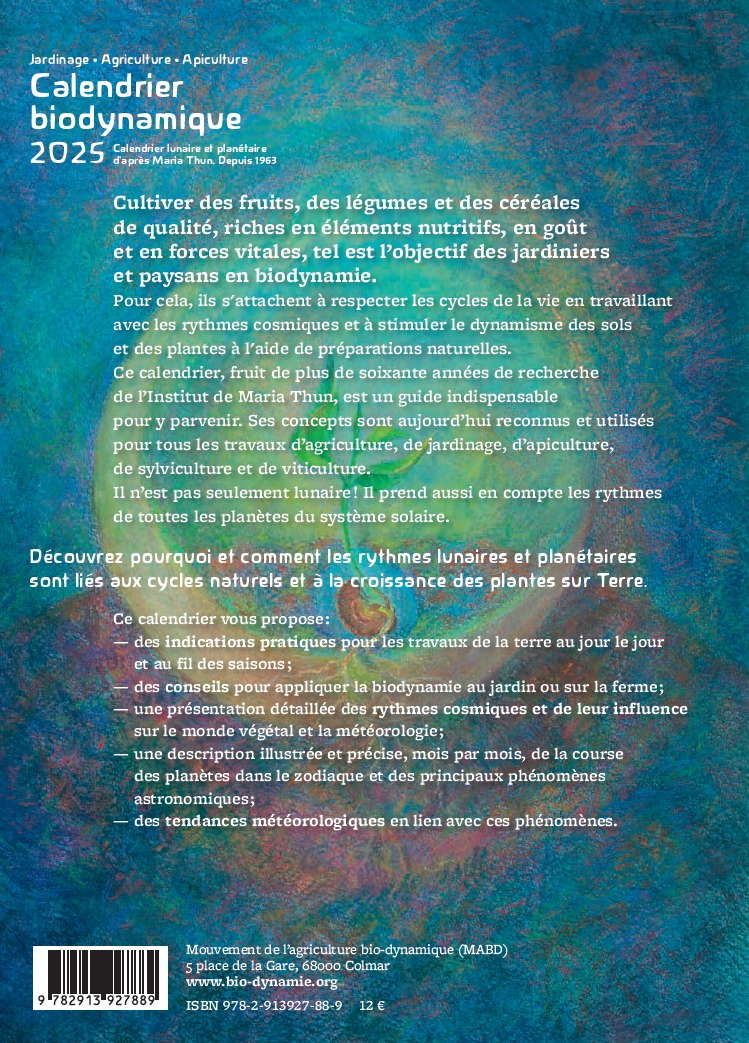 calendrier biodynamique lunaire 2025 4eme de couverture